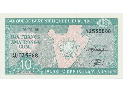 55672 burundi 10 francs 1995 p 33c