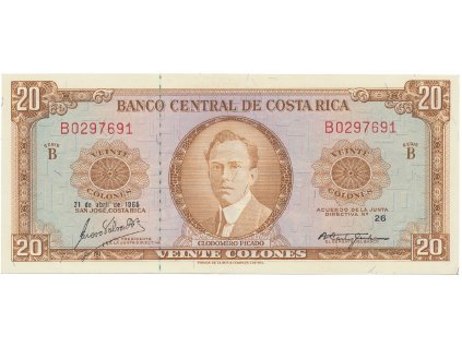 55729 kostarika 20 colones 1965 p 231