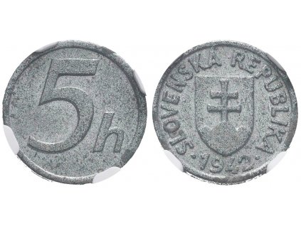5 Haléř 1942, vzácný, NGC MS 63