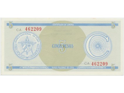 Kuba, 5 Pesos b.d., série C - 1. vydání, červené číslování, P.FX13a