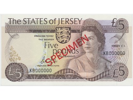 Jersey, 5 Pounds (1976-1988), bankovní vzor, přetisk SPECIMEN, P.12bs