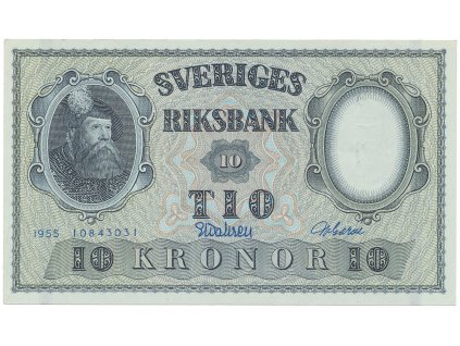 Švédsko, 10 Kronor 1955, modrý číslovač, P.43c