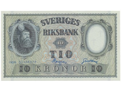 Švédsko, 10 Kronor 1956, modrý číslovač, P.43d