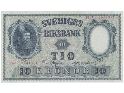 Švédsko, 10 Kronor 1947, červený číslovač, P.40h