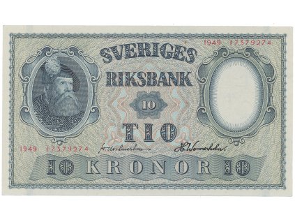 Švédsko, 10 Kronor 1949, červený číslovač, P.40j