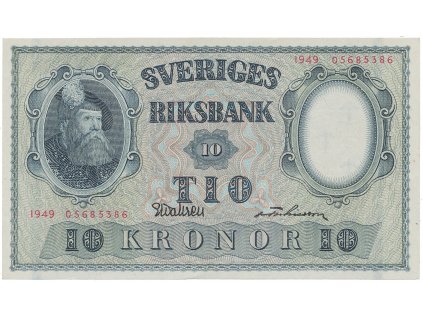 Švédsko, 10 Kronor 1949, červený číslovač, P.40j