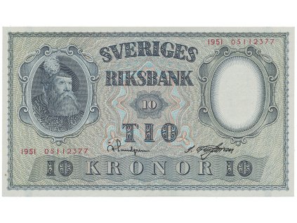 Švédsko, 10 Kronor 1951, červený číslovač, P.40l
