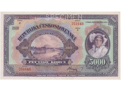 57511 57511 ceskoslovensko 5000 koruna 1920 serie c perf 1x specimen hej 17bc