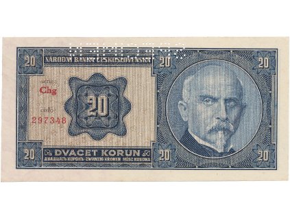 Československo, 20 Koruna 1926, série Chg, tisk TB NBČS, perf. 1x SPECIMEN, Hej.21c2.S1