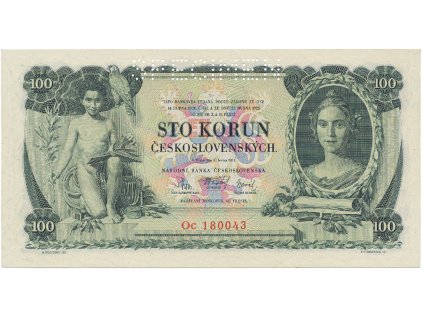Československo, 100 Koruna 1931, perf. 1x SPECIMEN, Hej.25b2.S1