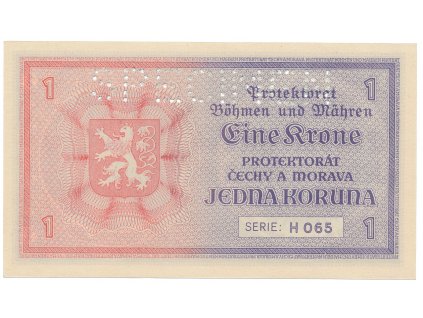 Protektorát Čechy a Morava, 1 Koruna b.d. (1940), tisk Haase, série H, perf. 1x SPECIMEN, Hej.30b.S1