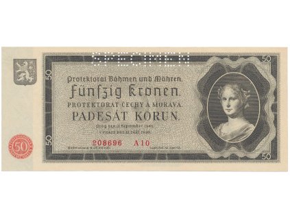57793 protektorat cechy a morava 50 koruna 1940 perf 1x specimen hej 34a s1