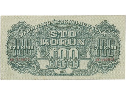 Československo, 100 Koruna 1944, číslovač 19 mm, chybotisk "TÁTO", Hej.59aCH1