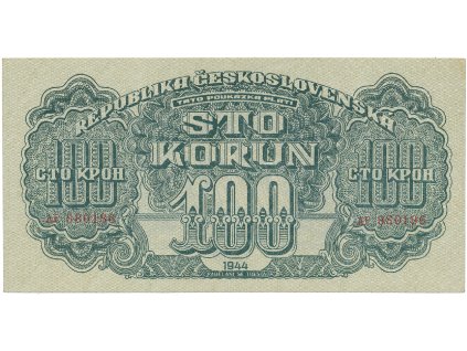 Československo, 100 Koruna 1944, číslovač 19 mm, Hej.59a
