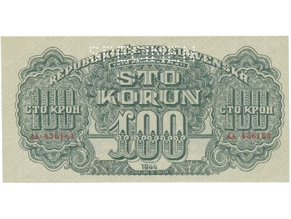 58138 58138 58138 ceskoslovensko 100 koruna 1944 cislovac 19 mm prvni serie aa perf 1x specimen nahore hej 59a s1