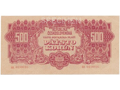 58147 58147 ceskoslovensko 500 koruna 1944 perf 1x specimen nahore hej 60a s1