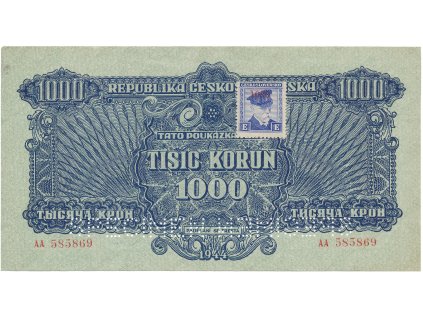 Československo, 1000 Koruna 1944/1945, kolkovaná, perf. 2x SPECIMEN dole, Hej.68a.S2