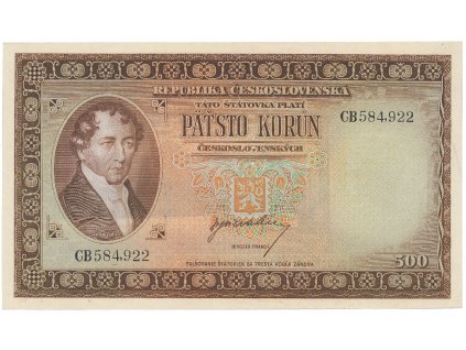 Československo, 500 Koruna b.d. (1945), perforace 3 md svisle, Hej.75a.S1