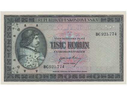 Československo, 1000 Koruna b.d. (1945), perforace 3 md v obloučku, Hej.76a.S2