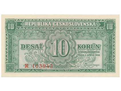 Československo, 10 Koruna 1950, série A - Z, perforace 3 md svisle, Hej.86a.S1