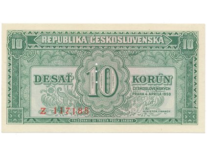 Československo, 10 Koruna 1950, poslední série Z, perforace 3 md svisle, Hej.86a.S1