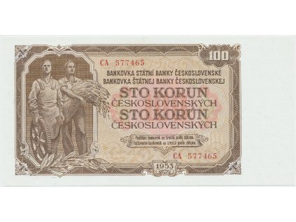 Československo, 100 Koruna 1953, tisk Moskva, série CA, Hej.95a1