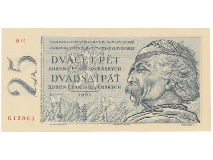 Československo, 25 Koruna 1961, první série Q 01, Hej.100b