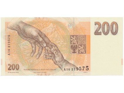 Česká republika, 200 Koruna 1993, série A, proužek "200 Kčs", žlutý papír na Rv., Hej..CZ9a1