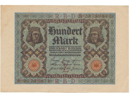 Německo, 100 Mark 1920, 8-místný číslovač, Ro.67b