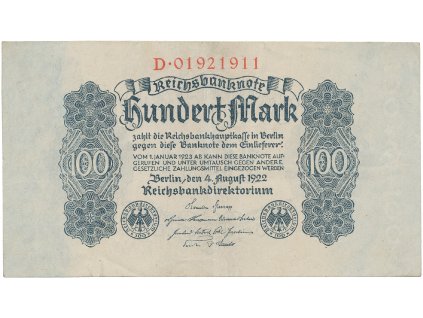 Německo, 100 Mark 1922, Ro.72