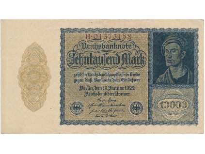Německo, 10.000 Mark 1922, říšský 8-místný číslovač, Ro.69b