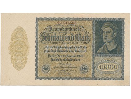Německo, 10.000 Mark 1922, firemní 6-místný číslovač, Ro.69c