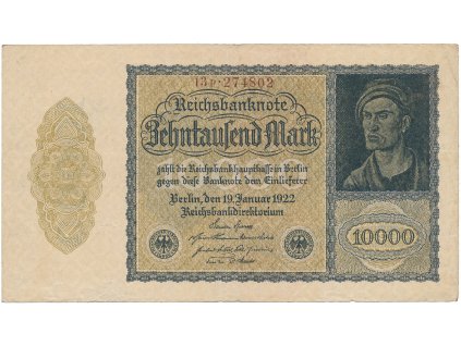 Německo, 10.000 Mark 1922, firemní 6-místný číslovač, Ro.69c
