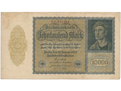 Německo, 10.000 Mark 1922, firemní 6-místný číslovač, Ro.69c