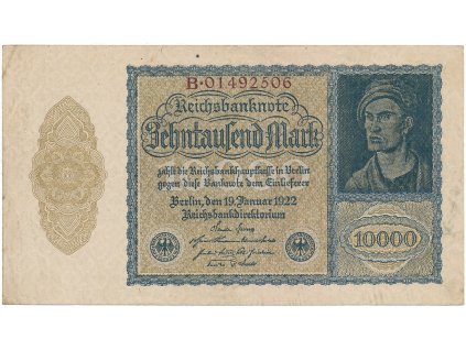 Německo, 10.000 Mark 1922, říšský 8-místný číslovač, Ro.69b
