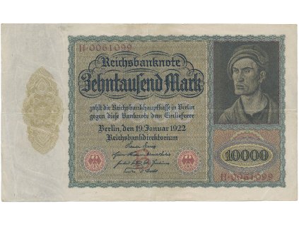 Německo, 10.000 Mark 1922, velký formát, Ro.68a