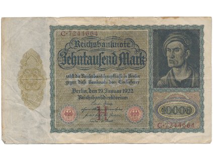 Německo, 10.000 Mark 1922, velký formát, Ro.68a