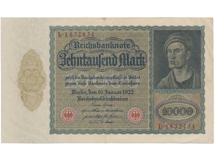 Německo, 10.000 Mark 1922, velký formát, zjednodušený obraz na Rv., Ro.68b