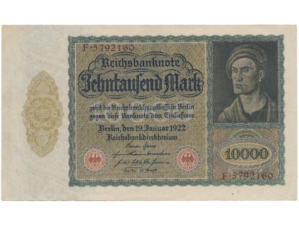 Německo, 10.000 Mark 1922, velký formát, zjednodušený obraz na Rv., Ro.68b