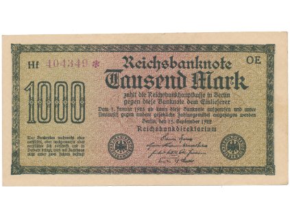 Německo, 1000 Mark 1922, vod. Kreuzblütten, fialové číslo, Ro.75k