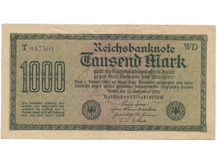 Německo, 1000 Mark 1922, vod. Kreuzblütten, fialové číslo, Ro.75k