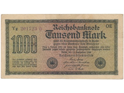 Německo, 1000 Mark 1922, vod. Kreuzblütten, fialové číslo, Ro.75k