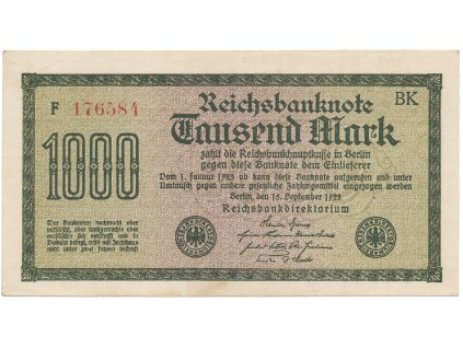 Německo, 1000 Mark 1922, vod. Mäander, červené 6-místné číslo, Ro.75g
