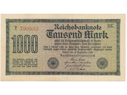 Německo, 1000 Mark 1922, vod. Mäander, červené 6-místné číslo, Ro.75g