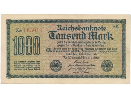 Německo, 1000 Mark 1922, vod. Mäander, červené 6-místné číslo, Ro.75g