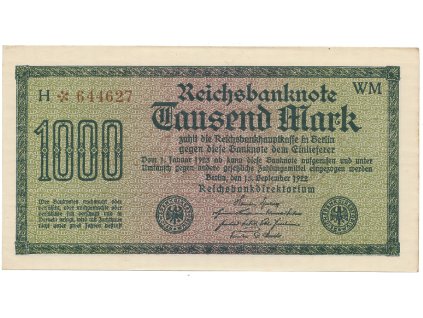 Německo, 1000 Mark 1922, vod. Mäander, hnědé 6-místné číslo, Ro.75i