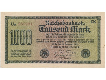 Německo, 1000 Mark 1922, vod. Mäander, hnědé 6-místné číslo, Ro.75i