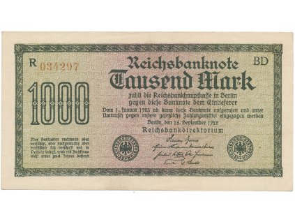 Německo, 1000 Mark 1922, vod. Mäander, hnědé 6-místné číslo, Ro.75i