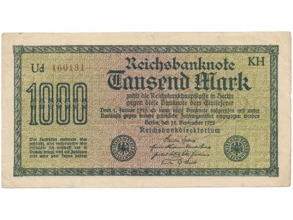 Německo, 1000 Mark 1922, vod. Mäander, hnědé 6-místné číslo, Ro.75i