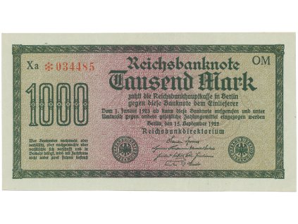 Německo, 1000 Mark 1922, vod. Wellen, 6-místné číslo, Ro.75q